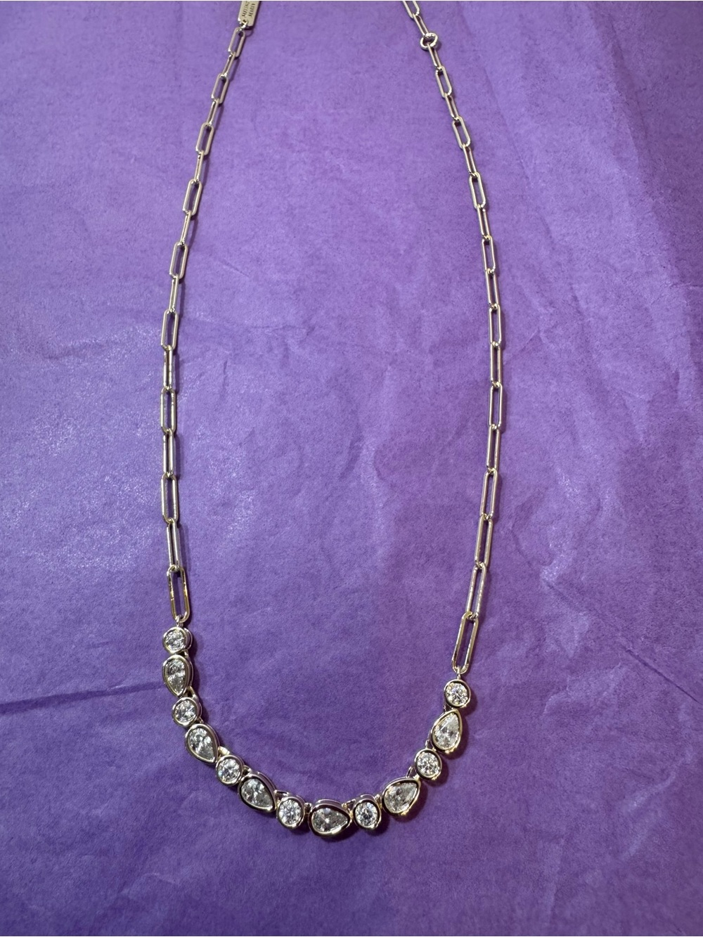 Melinda Maria Gold Teardrop & Round Simulated Diamond Tennis Necklace - Picture 13 of 15